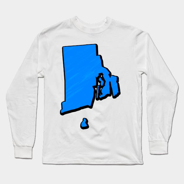 Bright Blue Rhode Island Outline Long Sleeve T-Shirt by Mookle